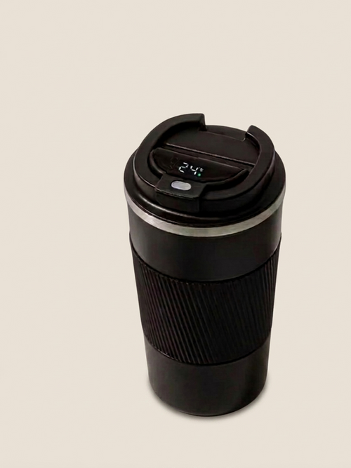 Smart Mug with LED display & rubber grip. Keeps drinks warm 6hrs, cold 12hrs. 380ml, available in black, white & red